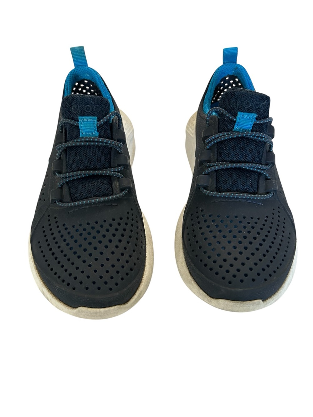 Crocs Literide Pacer Navy SlipOn Shoe Bungee Lacing White Soles Child Size 13